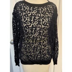 Lafayette 148 NY Corolla Lace Top Sz S Navy‎ Blue Eyelet Classic Preppy Floral